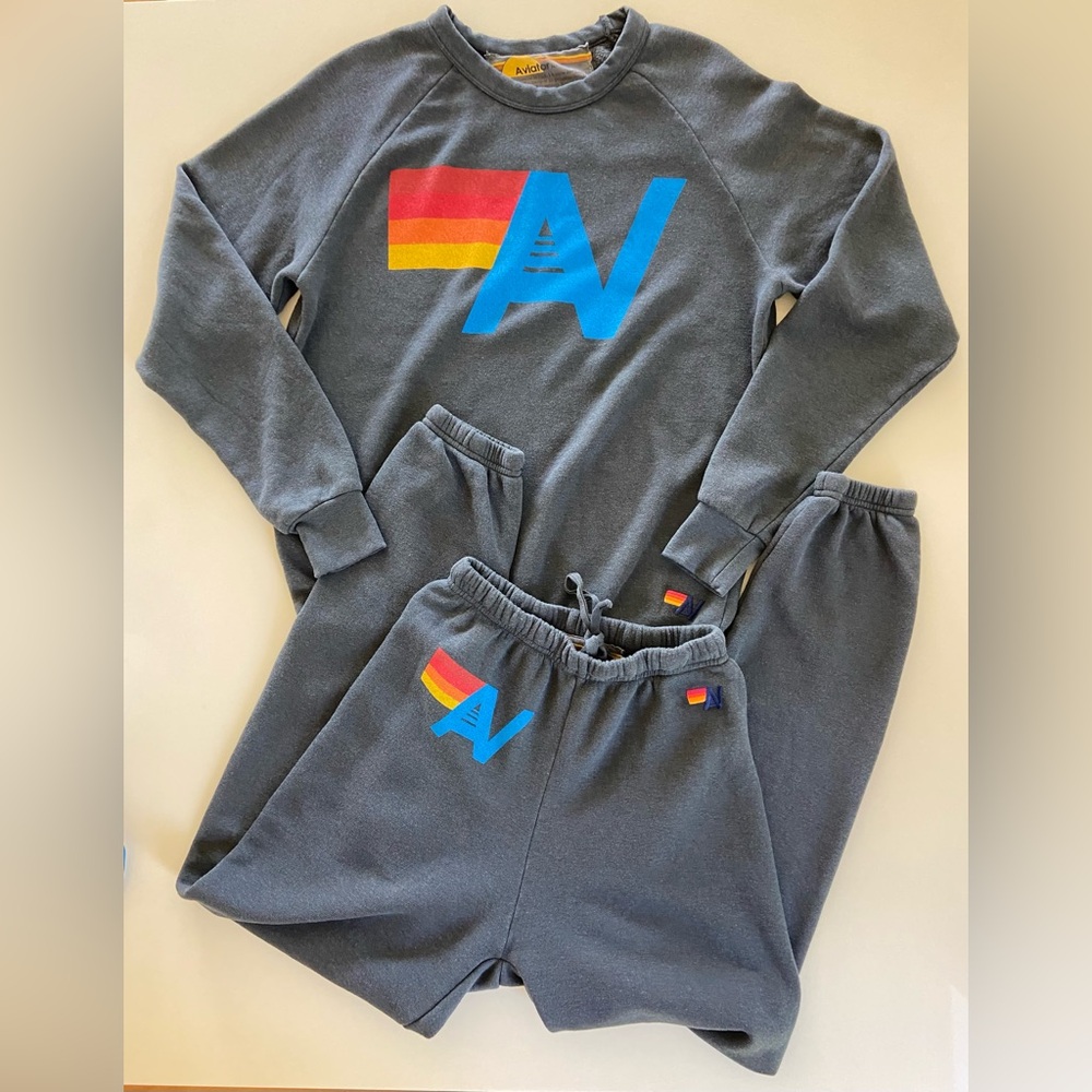 AVIATOR NATION LOGO SWEATSHIRT + SWEATPANTS | CHARCOAL (Navy Blue) 🌈